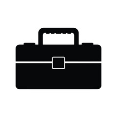 Black construction toolbox vector icon, repair kit, maintenance, equipment storage, portable box graphic