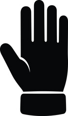 Stop hand silhouette icon, black glove warning symbol, raised palm gesture vector, caution sign illustration, isolated flat design, cad drawing flat vector illustration