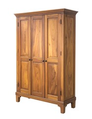 Tall wooden triple-door storage cabinet, isolated on white background