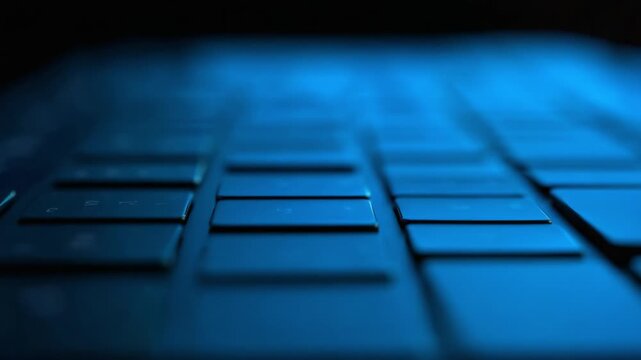 A Close-Up View of a Finger Hovering Over a Keyboard Key, Capturing the Moment Before Activation in a Softly Lit, High-Tech Environment