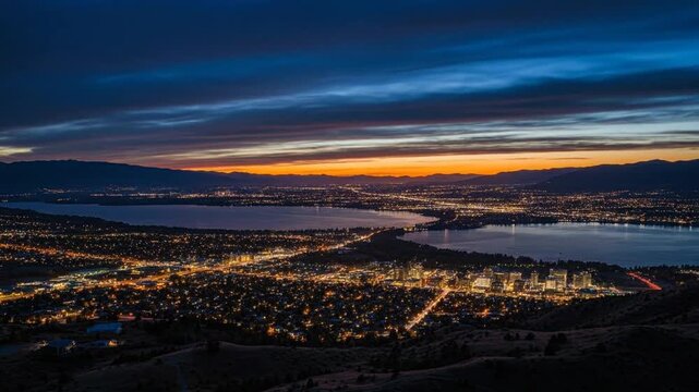 Autumn Sunset Timelapse, Valley Cities Transitioning To Night
