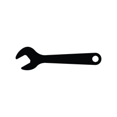 Adjustable crescent wrench tool vector illustration, mechanic equipment, repair service and construction icon, isolated black silhouette EPS