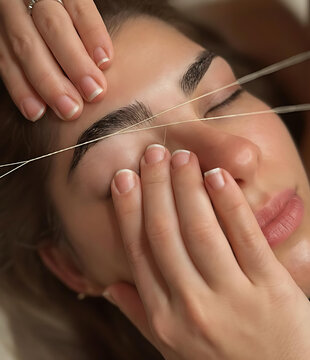 Professional eyebrow threading at spa shaping brows with precision and care