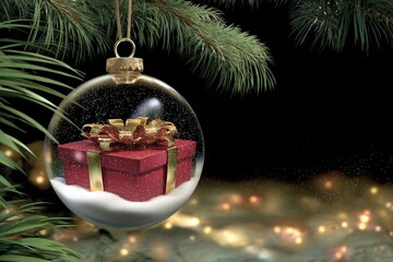 Christmas bauble with gift box inside