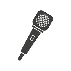 Black silhouette of a handheld microphone with a square head and a distinct grid pattern, perfect for audio recording.