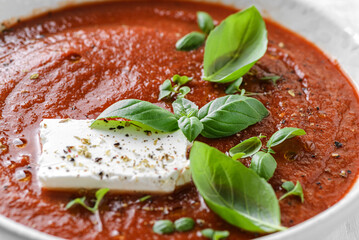 tomato soup with feta and basil