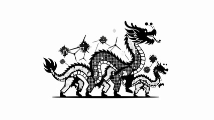 Fototapeta premium Mystical Chinese dragon illustration with intricate patterns and playful celestial elements