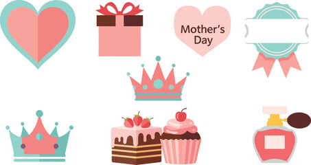 Collection of cute celebratory icons for mother s day and birthdays