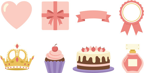 Collection of pastel pink celebration icons for birthdays and events