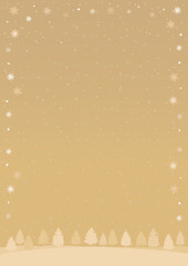Winter Snowflake Frame Background with Forest and Falling Snow &ndash; Gold_Vertical