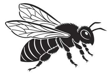 Minimal Black Silhouette of a Bee with Simple Wing Shapes and a Clean Smooth Outline in a Bold Vector Style on a White Background &ndash; AI Generated
