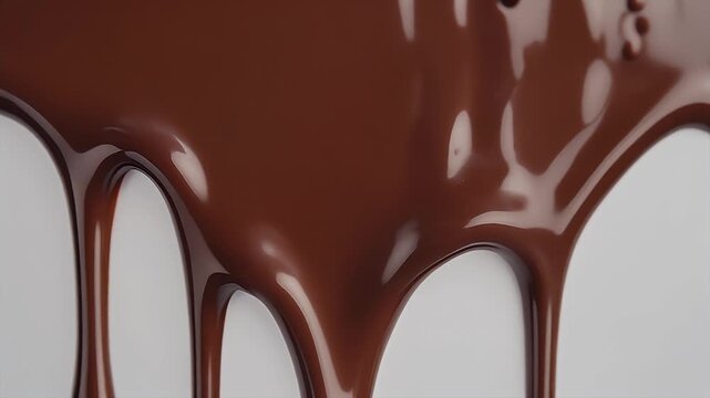 Melted chocolate syrup on white background.