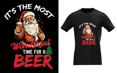 Funny Christmas Santa Claus Drinking Beer Wonderful Time