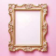Elegant Gold Picture Frame with Ornamentation and Pink Background for Presentation