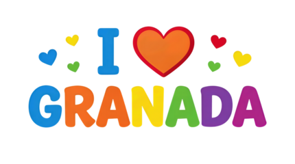 Colorful I Love Granada Typography with Heart Design