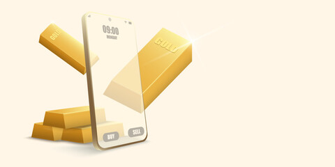 Digital Gold Trading Concept with Smartphone and Gold Bars