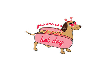  You Are One Hot Dog, Dachshund Dog with Valentine Quote Sublimation Design