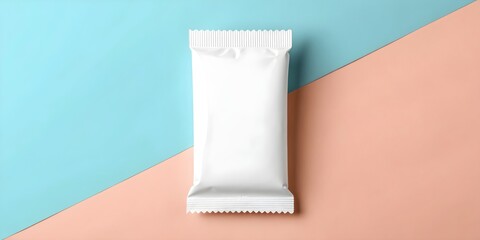White snack bar wrapper on pastel two-tone background, minimal product mockup for branding candy bar and packaging design