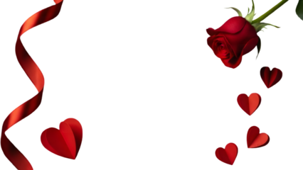 Falling red rose petals floral arrangement isolated on transparent background