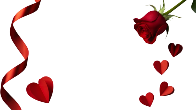 Falling red rose petals floral arrangement isolated on transparent background - Powered by Adobe