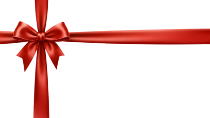 Realistic red ribbon bow with ribbon ends isolated on transparent background