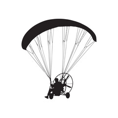 Powered paraglider vector illustration in black on white background