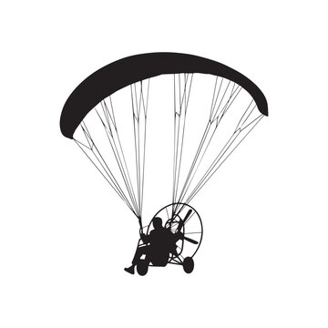 Powered paraglider vector illustration in black on white background