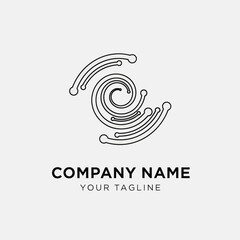 Fototapeta premium Abstract spiral technology logo with circuit board line art.