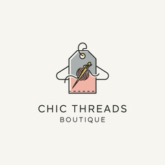 Chic Threads Boutique Logo Featuring Hanger, Tag, and Needle.