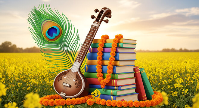 Basant panchami celebration background in watercolor style