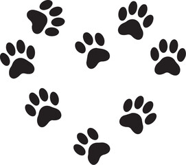 Black paw prints forming a heart shape on white background