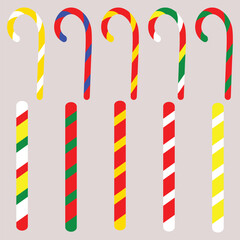 Obraz premium Colorful Candy Cane Set Vector Illustration, Christmas Candy Cane Collection Isolated, Holiday Candy Cane Stripes Vector Set,