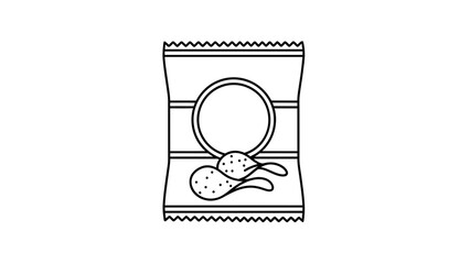 “Minimal Line Art Chips Packet Icon – Simple Snack Packaging Vector Illustration”