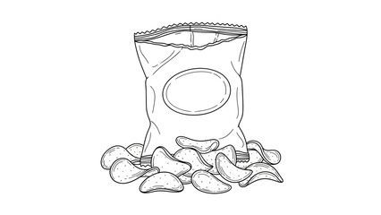 &ldquo;Minimal Line Art Chips Packet Icon &ndash; Simple Snack Packaging Vector Illustration&rdquo;