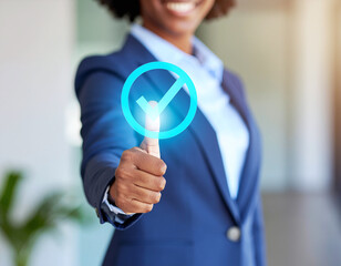 Quality Management and Assurance Thumbs Up Approval Concept