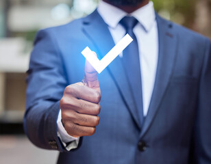 Quality Management and Assurance Thumbs Up Approval Concept