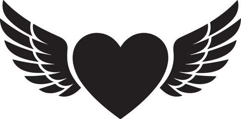 Black heart with spread wings silhouette love symbol