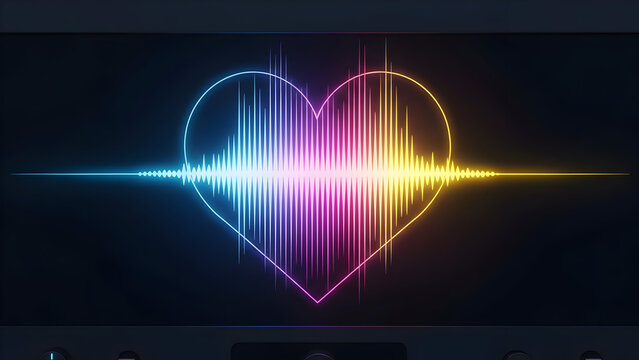Colorful sound wave forming glowing heart shape