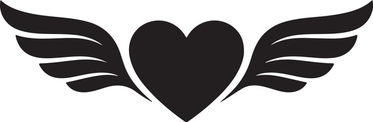 Black heart with spread wings silhouette love symbol
