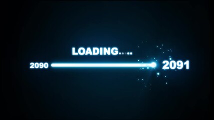Futuristic New Year 2090 to 2091 loading bar animation. A high-tech digital progress concept, representing innovation, technology advancement, and strategic. Business planning for new year success.