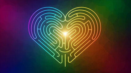 Neon heart shaped maze glowing bright