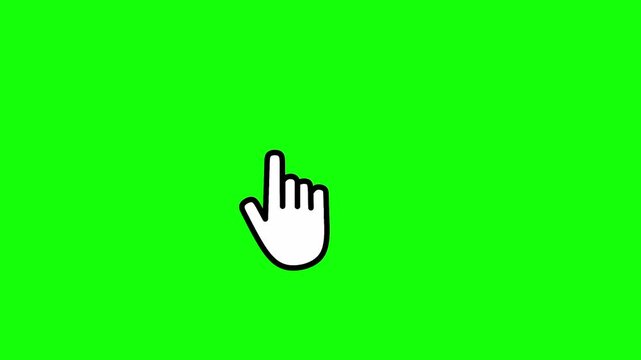 Animated hand cursor moving and clicking on a green screen background. Cursor with a click effect. Technology animation for videos or business.