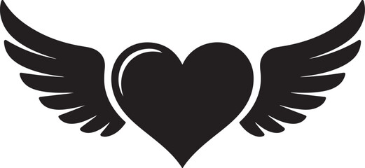 Black heart with spread wings silhouette love symbol