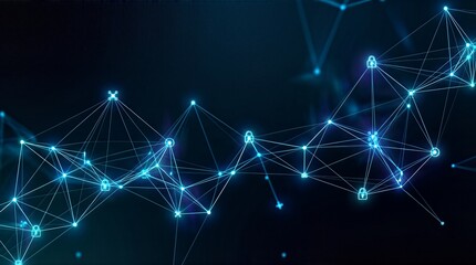 Obraz premium Abstract digital network connection with glowing blue lines and dots on a dark background, representing data flow and technology.