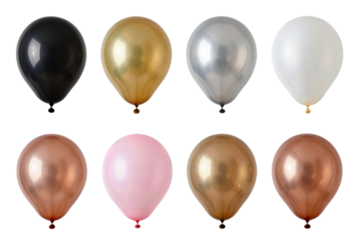 Metallic and matte balloons in black, gold, silver, and rose gold