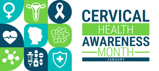 Cervical Health Awareness Month Geometric shape pattern background, banner, card or poster design template is observed every year during January, to raise awareness about the mission. Vector
