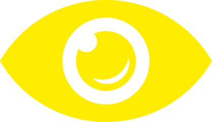 Yellow eye icon with solid pupil and outline vector illustration