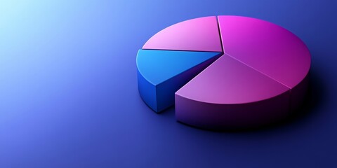 Obraz premium colorful 3D pie chart infographic with three sections in magenta, pink, and blue, rendered on a dark purple background. Ideal for finance, data, technology, and business presentation blogs/sites