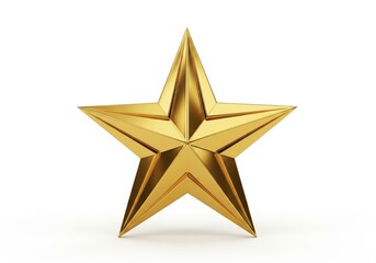 Three dimensional five point star rendered in polished gold metal material