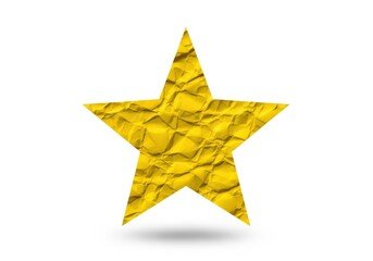 Bright yellow five pointed shape features a detailed crumpled paper texture